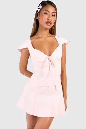 Boohoo Womens Flared Shoulder Crop & Pep Hem Mini Skirt - - 12