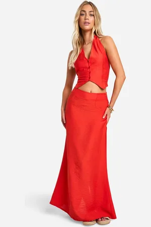 Boohoo Womens Linen Look Halter Fitted Waistcoat - - 14