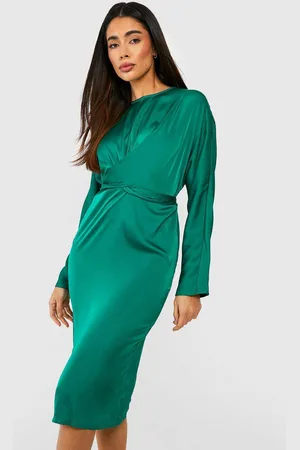 Boohoo Womens Satin Wrap Detail Tie Back Midi Dress - - 12