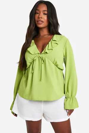 Boohoo Womens Plus Woven Textured Frill Front Smock Top - - 28