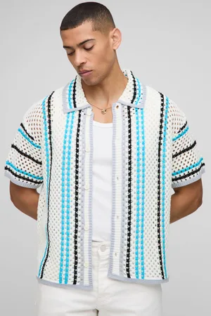Boohoo Oversized Boxy Open Knit Stripe Shirt - - M