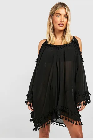 Boohoo Womens Chiffon Tassel Beach Dress - - M
