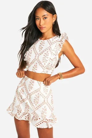 Boohoo Womens Broderie Ruffle Hem Mini Skirt - - 16