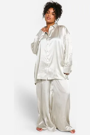 Boohoo Womens Plus Satin Oversized Button Shirt & Trouser PJ set - - 20