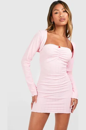 Boohoo Womens Lace Rose Trim Bandeau Bolero Mini Dress - - 12
