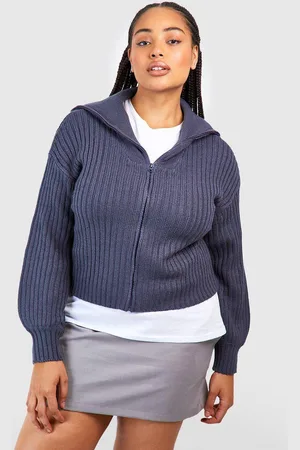 Boohoo Womens Plus Chunky Rib Polo Cardigan - - 22