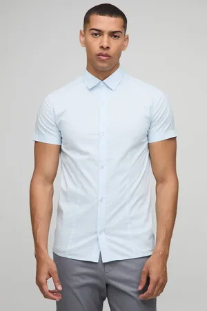 Boohoo Stretch Fit Basic Short Sleeve Collared Shirt - - M