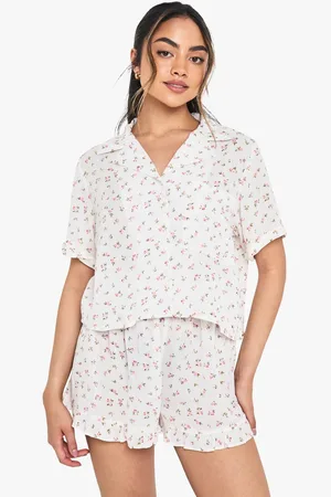 Boohoo Womens Floral Print Cheesecloth Short Sleeve Shirt & Shorts Pyjama Set - - 14