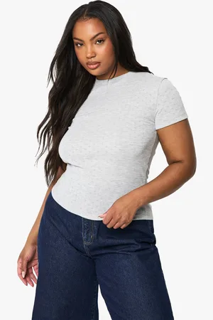 Boohoo Womens PLUS POINTELLE SHORT SLEEVE FITTED TOP - - 26