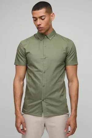 Boohoo Slim Fit Button Down Collar Oxford Short Sleeve Shirt - - XL