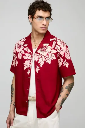 Boohoo Oversized Floral Print and Embroidered Revere Soft Twill Shirt - XS