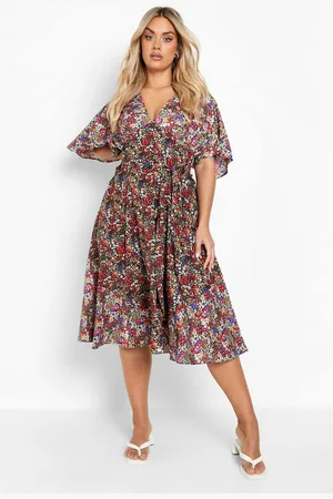Boohoo Womens Plus Mixed Floral Panelled Midi Dress - - 24