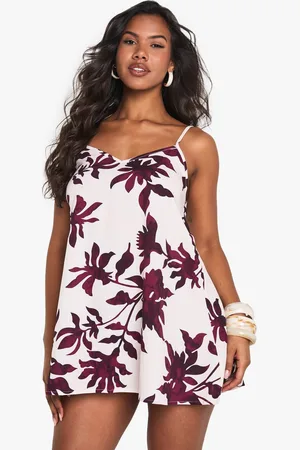 Boohoo Womens Palm Print Strappy V Neck Cami Dress - - 14