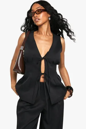 Boohoo Womens Woven Tie Front Pleated Waistcoat - - 12