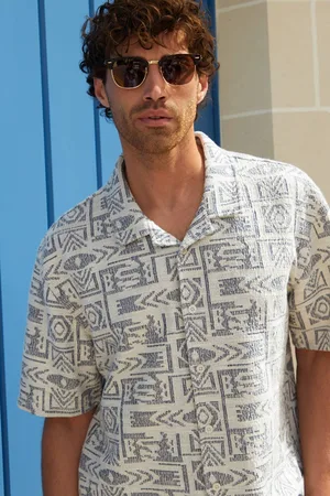 Threadbare Printed Textured Relaxed Fit Short Sleeve Shirt - - L