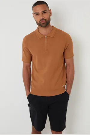 Threadbare Quarter Zip Textured Trim Knitted Polo - - XXL