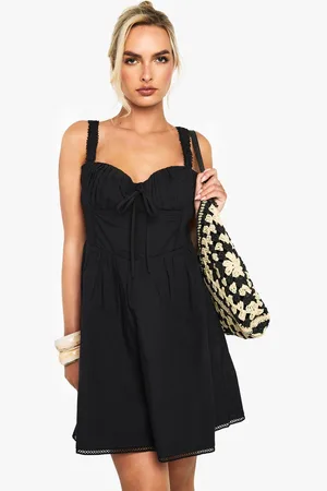 Boohoo Womens Cotton Milkmaid Mini Dress - - 12