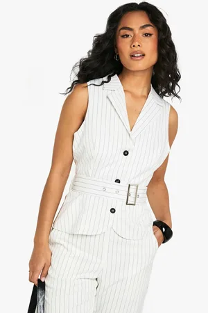 Boohoo Womens Pinstripe Belted Tailored Waistcoat - - 16