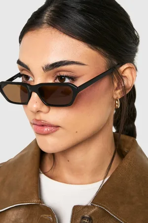 Boohoo Womens Thin Rectangle Sunglasses - - One Size