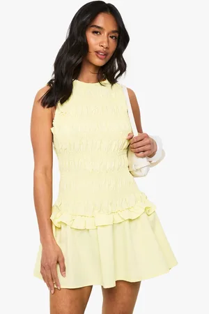 Boohoo Womens Petite Shirred Sleeveless Drop Waist Skater Mini Dress - - 8