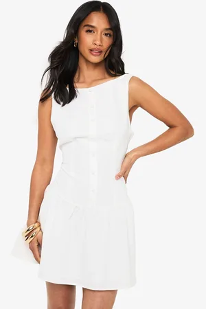Boohoo Womens Petite Drop Waist Shift Mini Dress - - 16