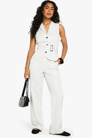 Boohoo Womens Pinstripe Mid Rise Tailored Wide Leg Trouser - - 12