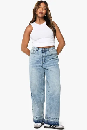 Boohoo Womens Plus Fray Hem Detail Straight Leg Jean - - 18