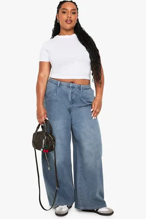 Boohoo Womens Plus Pleated Wide Leg Jean - - 26