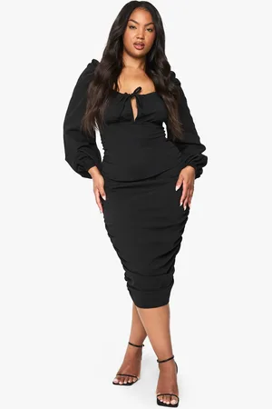 Boohoo Womens plus blouson sleeve rouched midi dress - - 24