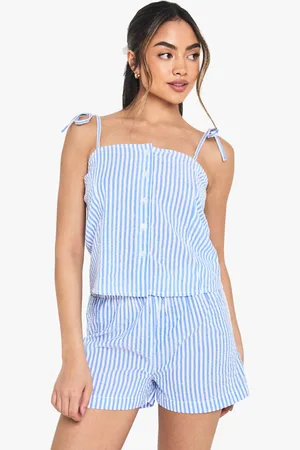 Boohoo Womens Seersucker Stripe Button Cami & Short Pyjama Set - - 12