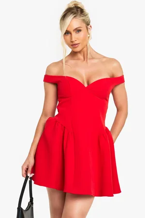 Boohoo Womens Bardot Structured Volume Skater Mini Dress - 18