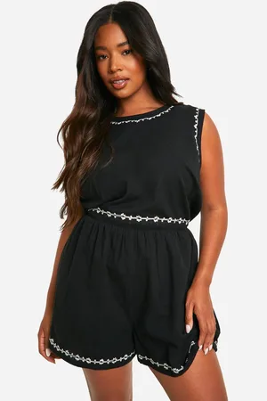 Boohoo Womens Plus Embroidered Linen Look Playsuit - - 20