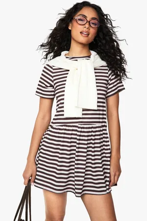 Boohoo Womens Stripe Oversized T-shirt Smock Dress - - 8