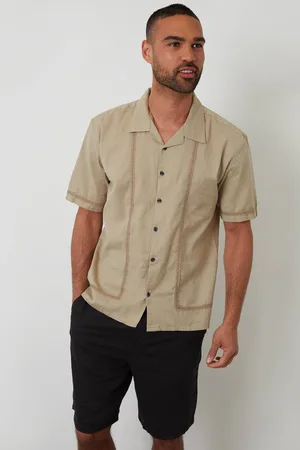 Threadbare Linen Blend Lace Trim Relaxed Fit Shirt - - XXL