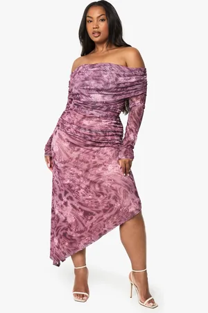 Boohoo Womens PLUS BARDOT LONG SLEEVE ASYMMETRIC HEM MAXI DRESS - - 18