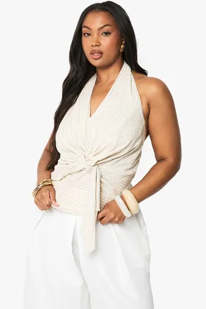 Boohoo Womens Plus Linen Stripe Halter Tie Front Top - - 20