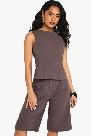 Boohoo Womens Linen Asymmetric Tailored Waistcoat - - 10