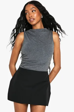 Boohoo Womens Marl High Neck Ruched Bodysuit - - 16