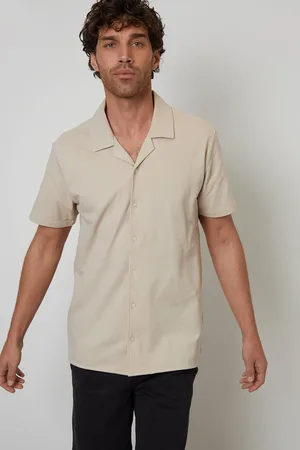 Threadbare Cotton Pique Revere Collar Short Sleeve Shirt - - L