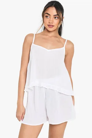 Boohoo Womens Bridal Textured Cheesecloth Ruffle Hem Cami And Short Set - - 14