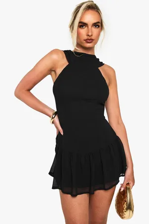 Boohoo Womens Chiffon High Neck Mini Dress - - 10