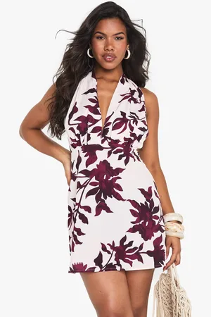 Boohoo Womens Palm Print Halterneck Skater Mini Dress - - 16