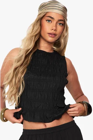 Boohoo Womens Shirred Frill Hem Top - - 14