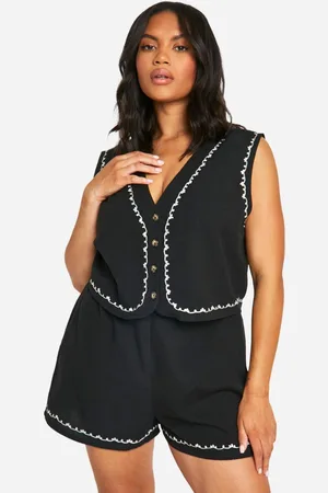 Boohoo Womens Plus Embroidered Linen Look Waistcoat And Short Set - - 18