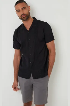 Threadbare Pleat Detail Short Sleeve Shirt With Linen - - L