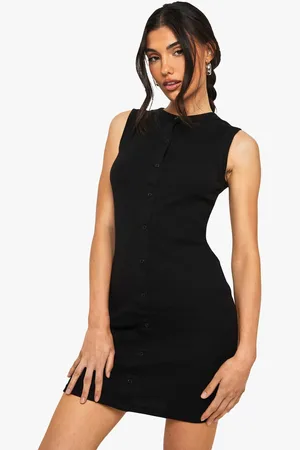 Boohoo Womens Rib Button Down Shift Dress - - 16