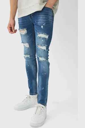 Boohoo Skinny Stretch Rip & Repair Paint Splatter Jeans - - 32R