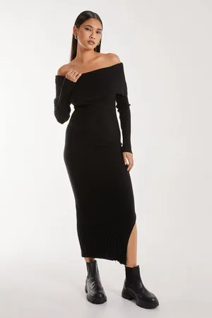 Pink Vanilla Womens Bardot Ribbed Knit Midi Dress - - S