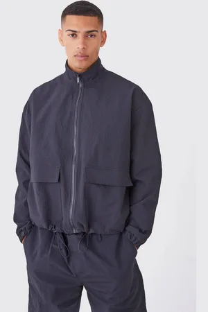 Boohoo Crinkle Nylon Zip Through Harrington Jacket - - M