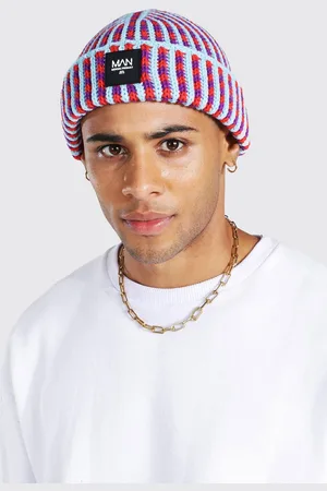 Boohoo Mixed Waffle Man Badge Micro Beanie - - One Size